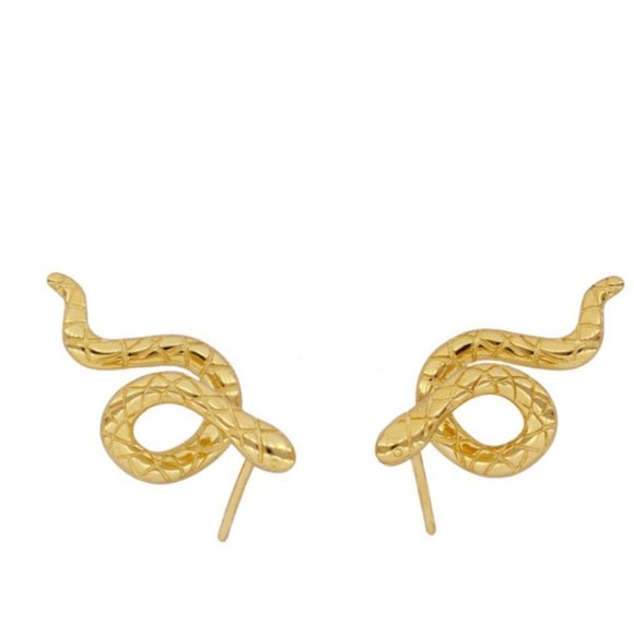 None Jewelry - NEW Edgy Wrap Gold Snake Earrings in Gold Plated Sterling Silver